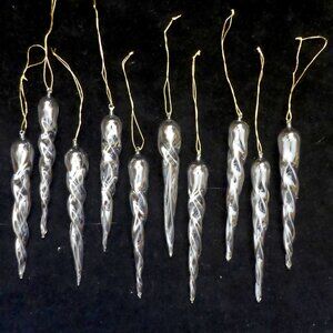NEW 6” VINTAGE CHRISTMAS BLOWN CLEAR GLASS TWISTING ICICLE ORNAMENT LOT OF 10